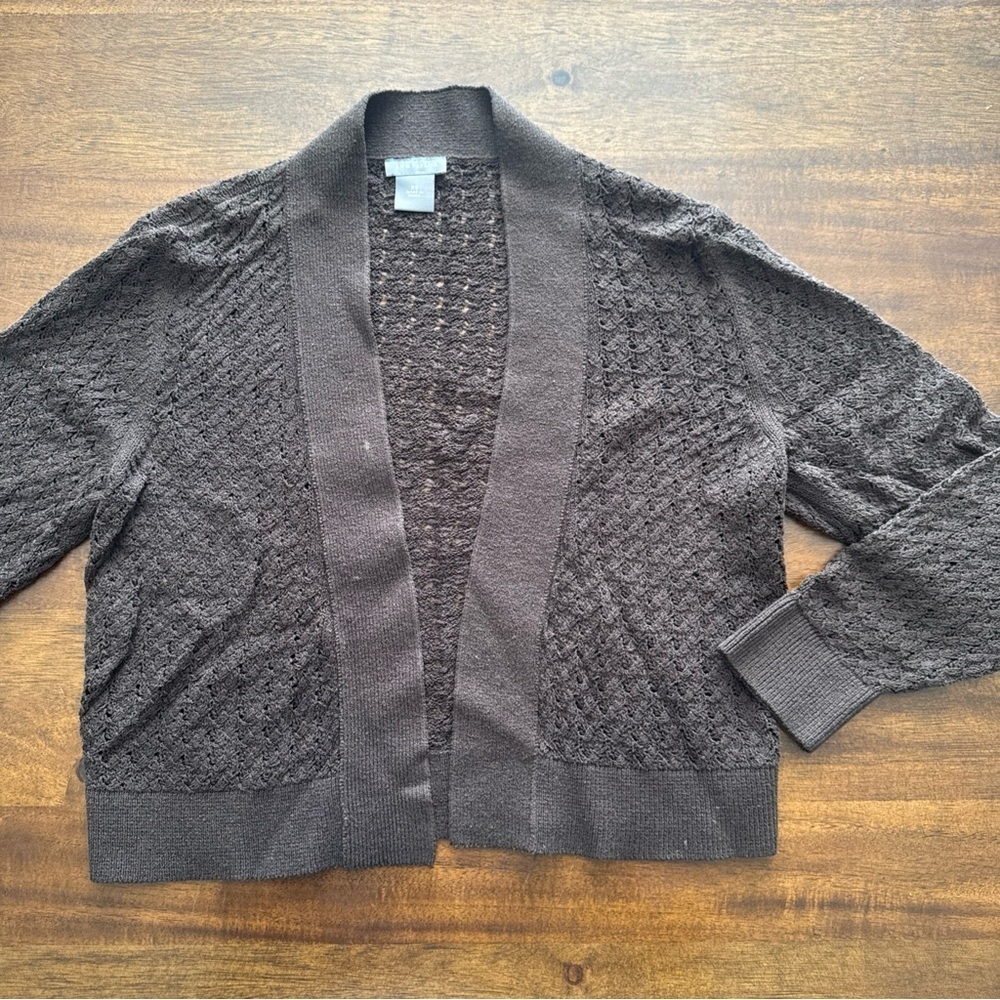 Ann Taylor Silk Blend Brown Open Front Cardigan Sweater Open Knit Womens size XS